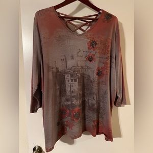 Christopher & Banks V-Neck, 3/4 sleeve, “Parisian” T, 3X